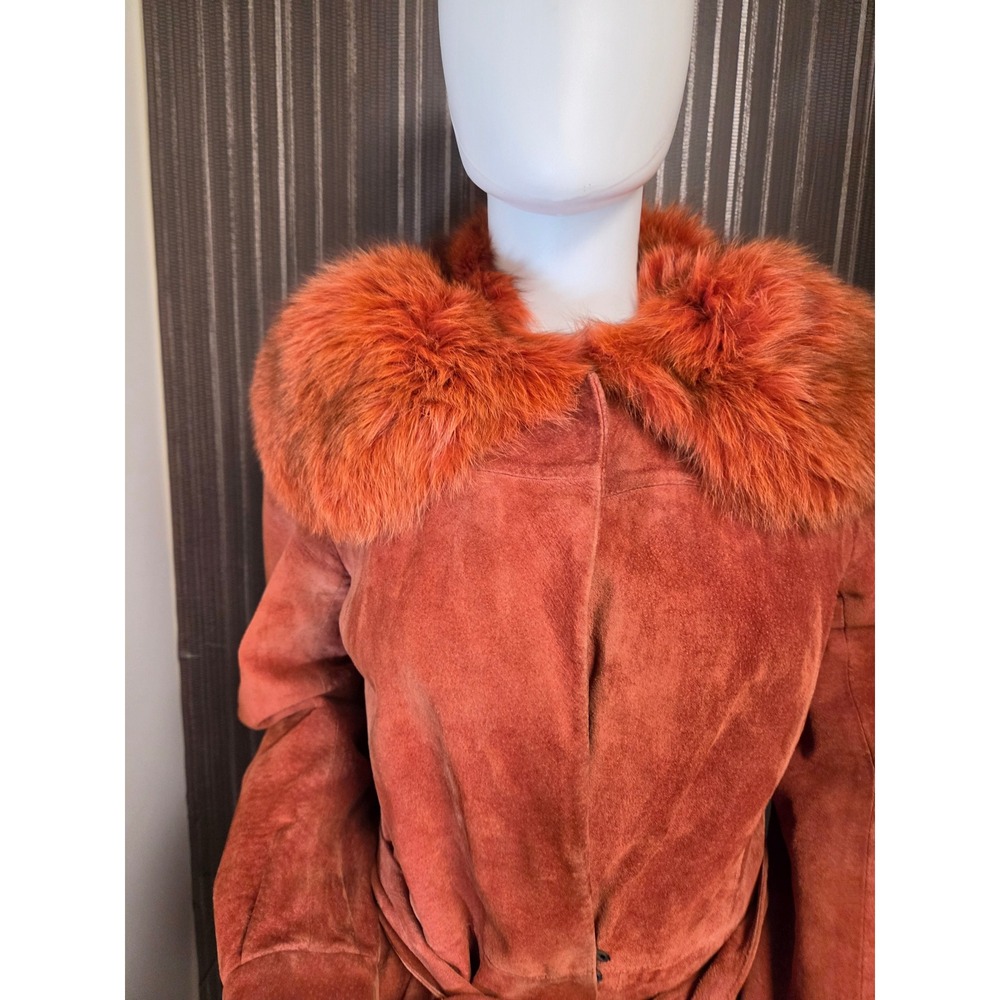 Jean Pecarel Paris 1970 penny lane Vintage Suede real fur Orange rust small - Picture 2 of 16